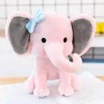 Peluche éléphant rose et gris pour le sommeil et le réconfort.