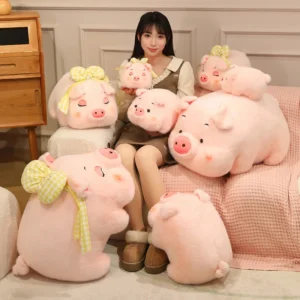 Peluche cochon rose allongé (20-60 cm) – Peluche style kawaii.