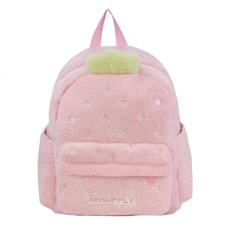 Sac à dos pour femme en peluche, style fraise