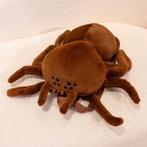 Sac à dos en peluche en forme d'araignée brune (35 x 30 cm).