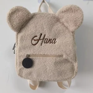 Sac à dos en peluche « Ours mignon » avec prénom brodé