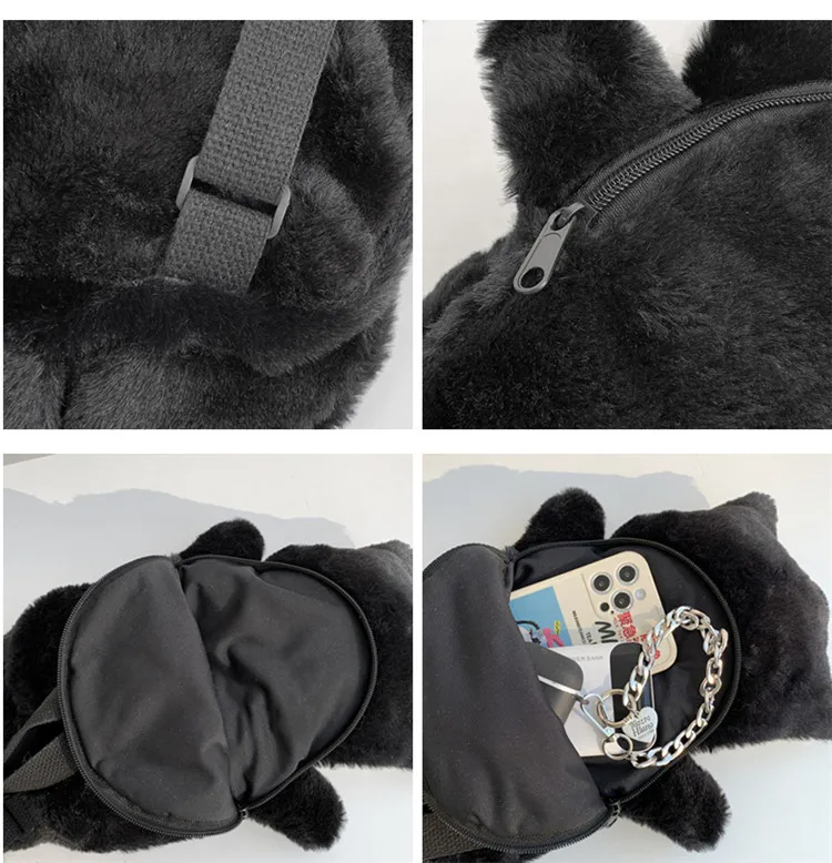 Sac à dos en peluche tête de mort, sac à dos gothique pour gourde – Image 4