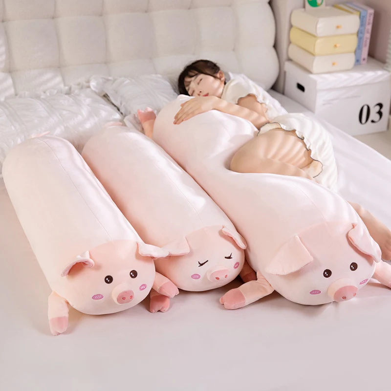 Coussin long en peluche rose en forme de cochon – Image 5