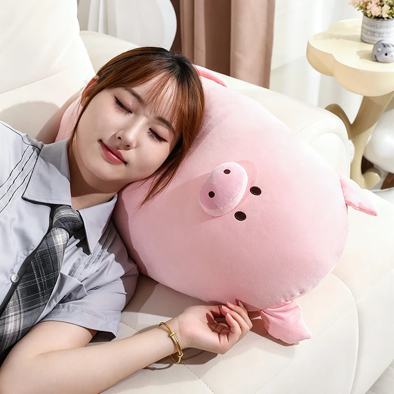 Coussin-câlin ovale en forme de cochon, rose uni et ultra-doux (70 cm). – Image 10