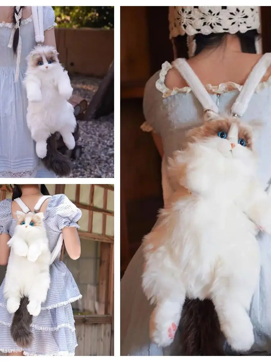 Adorable sac à dos chat en peluche pour femme – Sac tendance polyvalent – Image 6