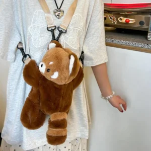 Sac à dos en peluche panda roux – Sac bandoulière doux et mignon