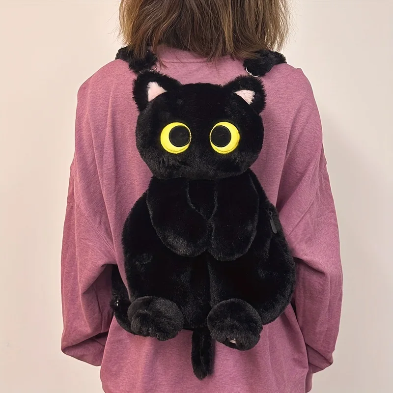 Sac à dos chat noir façon peluche – Sac bandoulière kawaii – Image 2