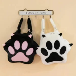Sac style JK pour filles : sac à dos en peluche motif patte de chat mignon