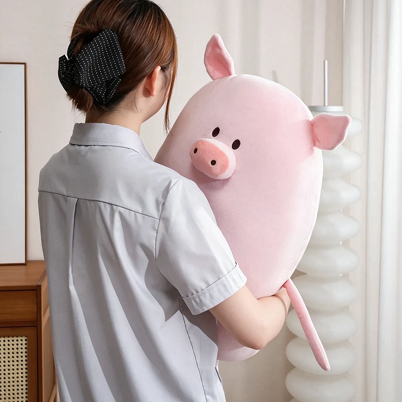 Coussin-câlin ovale en forme de cochon, rose uni et ultra-doux (70 cm). – Image 8