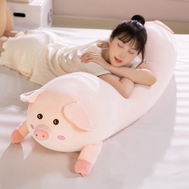 Coussin long en peluche rose en forme de cochon – Image 8