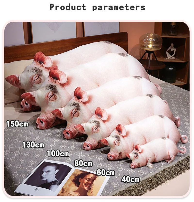 Coussin long réaliste en forme de cochon (effet 3D). – Image 7