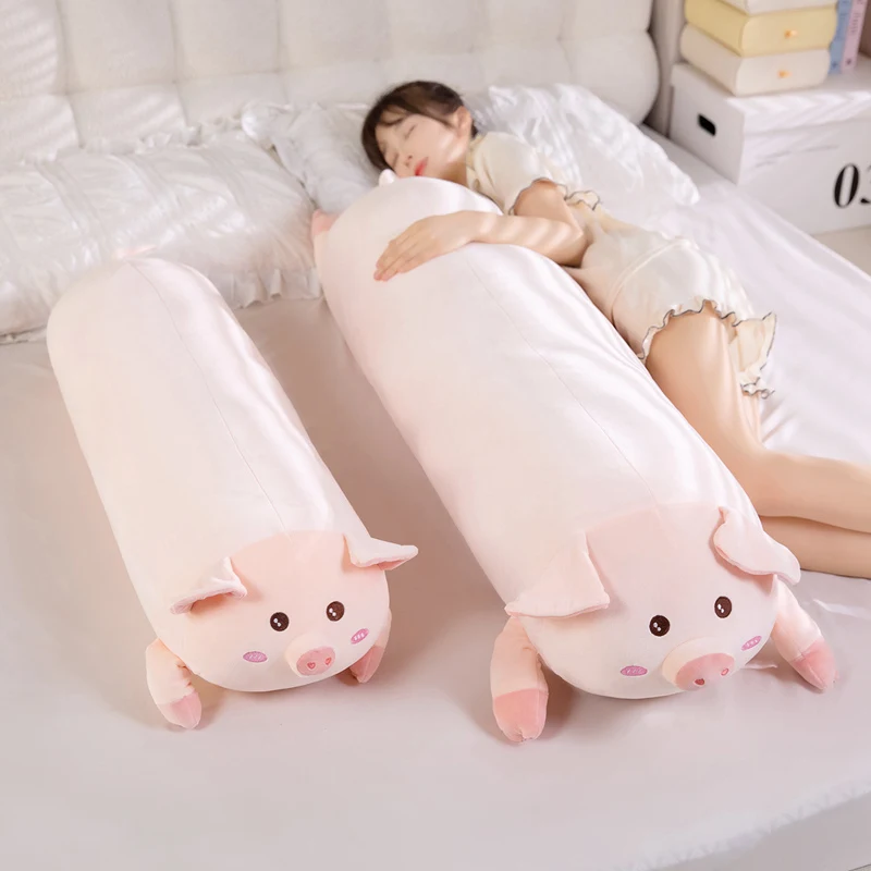 Coussin long en peluche rose en forme de cochon – Image 6