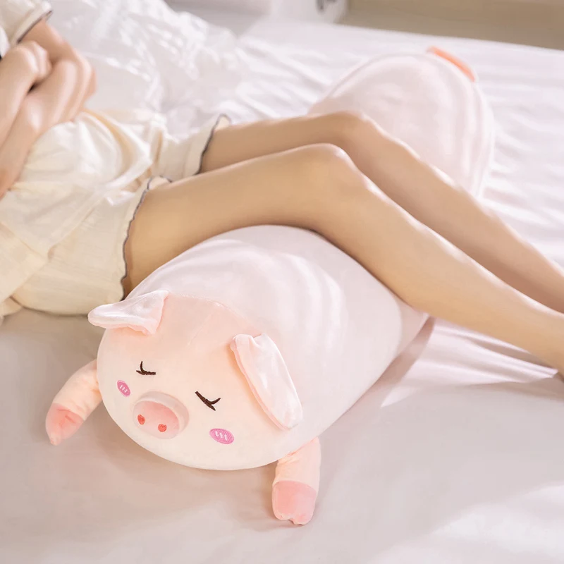 Coussin long en peluche rose en forme de cochon – Image 4