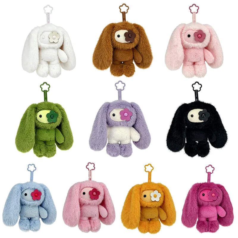 Porte-clés peluche JUJU Bunny – Lapin en peluche aux yeux fleuris