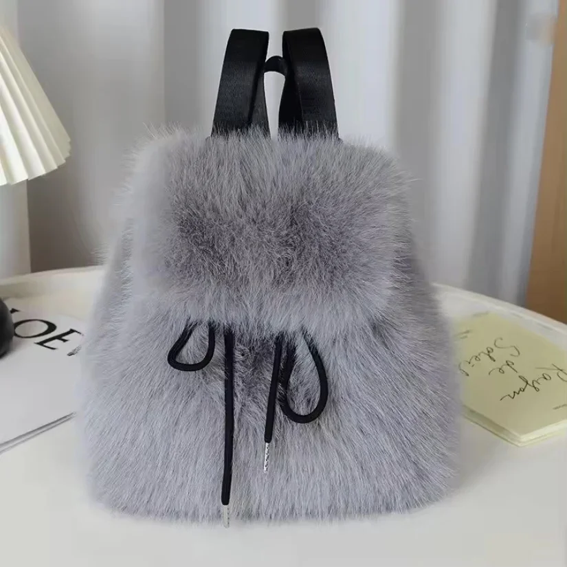 Sac à dos décontracté en fausse fourrure pour femme (modèle 2026) – Image 10