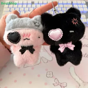 Adorable porte-clés en peluche chat style dessin animé